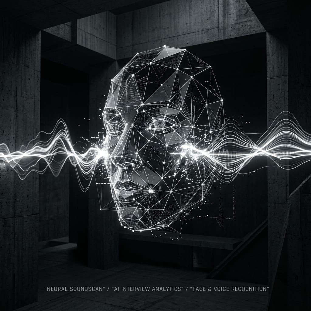 Abstract soundwave and facial recognition visualization